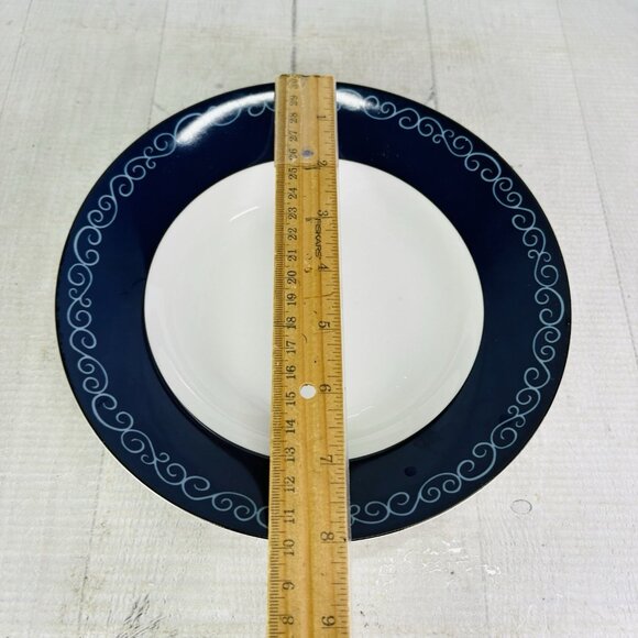 Home TM Blue Rim Scrolls White Center Smooth Ceramic 8" Pasta Soup Bowls Set 5 - Picture 13 of 16